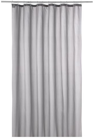 axentia Duschvorhang, Wannenvorhang, Badezimmervorhang inkl. 12 Plastikringe, ca. 180 x 200 cm, Uni grau