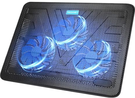 TECKNET Laptop Cooling Pad, Portable Slim Quiet USB Powered Laptop Notebook Cooler Cooling Pad Stand Chill Mat with 3 Blue LED Fans, Fits 12-17 Inches (Black)
