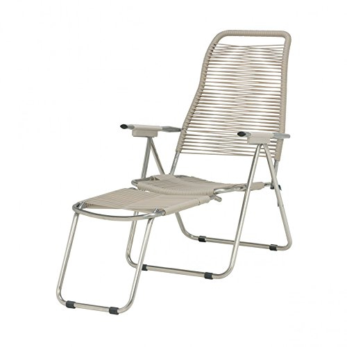 jankurtz Liegestuhl/Sessel Spaghetti taupe, 48x57x112 cm, jankurtz 492527 Liegestuhl/Sessel Spaghetti taupe, Relaxsessel mit Fußteil, jankurtz Spaghetti Armlehnsessel taupe Gestell Aluminium, Bespannung PVC-Band, Fußteil ausklappbar