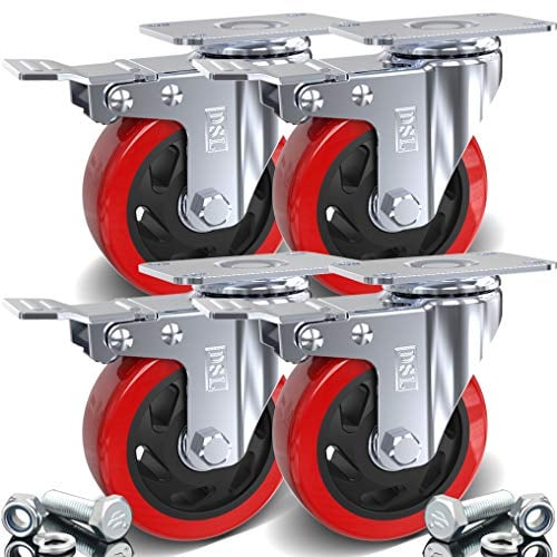 4 x Heavy Duty doppelt Kugellager gebremste Lenkrolle 100 mm Gummi Rad Trolley Caster 700 kg gratis Armatur