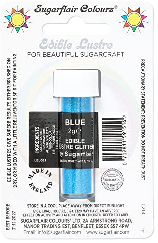Sugarflair Blue Edible Lustre Glitter, Add a Lustrous Shine to Cakes or Decorations. Brush On or Add Rejuvenator to Create Eye-Catching Edible Paint - 2g