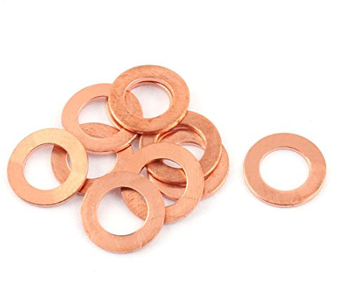sourcing map 10pcs 8 mm x 14 mm x 1 mm plana de cobre del círculo Crush arandela de sellado de juntas de tornillos