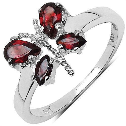 Schmuck-Schmidt-Stylischer Granat-Schmetterling-Ring-925/Silber-Rhodin.-0,74 Karat-Gr.56