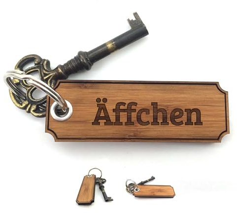 Mr. & Mrs. Panda Schlüsselanhänger Äffchen - Geschenk, Gravur, Geschenke, Schlüsselanhänger aus Holz, Holzschlüsselanhänger, Schenken, Schlüsselbund,