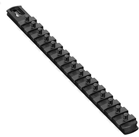Ernst 13-Inch Socket Rail Organizer with 15 1/4-Inch Twist Lock Clips, Black (8423-Black-1/4)