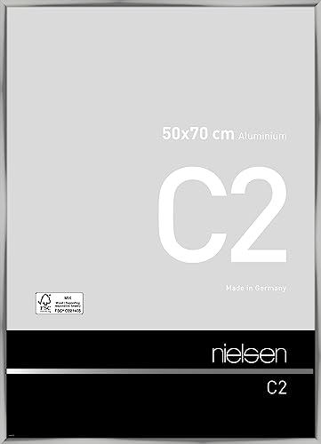nielsen Bilderrahmen, 50 x 70 cm, Aluminium, Silber glanz, Posterrahmen zum Aufhängen im Hoch- & Querformat, Echtglas, C2