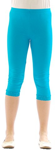 Mädchen Kinder Leggings Leggins Hose Capri 3/4 kurz mit Spitze Baumwolle Türkis 116