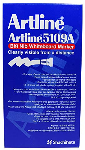 Artline 5109A Big Nib (Extra Thick) Whiteboard Marker Pen. Black Ink. Refillable.