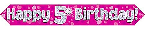 9ft Banner Happy 5th Birthday Pink holographic