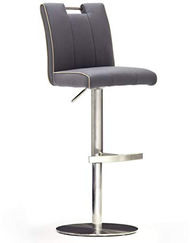 Robas Lund CA.STA Barstuhl/-hocker, PU/Edelstahl, rund/360 Grad drehbar, ca. 42 x 87-112 x 51 cm, grau