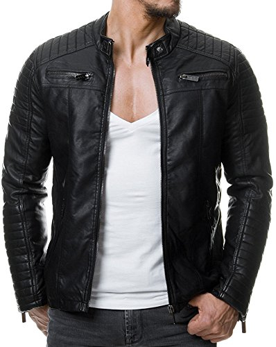 RED BRIDGE Chaqueta de cuero sintético para hombre Cazadora de transición acanalada Negro S