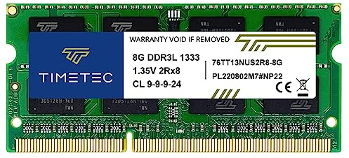Timetec 8GB DDR3 1333MHz PC3-10600 Non-ECC Unbuffered 1.5V CL9 2Rx8 Dual Rank 204 Pin SODIMM Laptop Notebook PC Computer Speicher RAM Modul Upgrade (8GB)