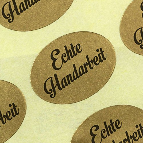 500 Etiketten Aufkleber Original Echte Handarbeit 25 x 18 mm Haftpapier gold auf Rolle, ab 500 mit Spender