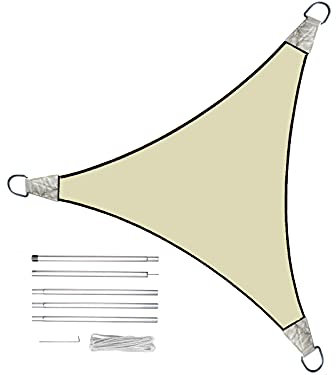 Sonnensegel Dreieck 5m Farbe Creme mit Stangenset - Sonnenschutz für Ihren Garten!