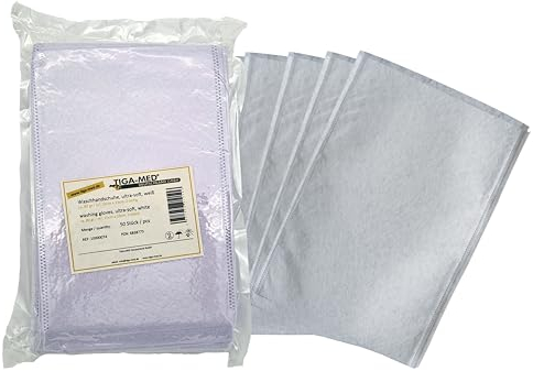 Tiga-Med Lot de 500 gants de toilette jetables en molleton ultra doux Blanc