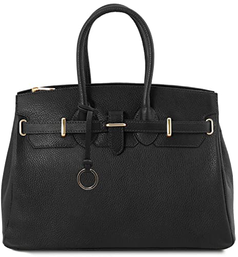 Tuscany Leather TL Bag - Handtasche aus Leder mit Goldfarbenen Beschläge (Schwarz)
