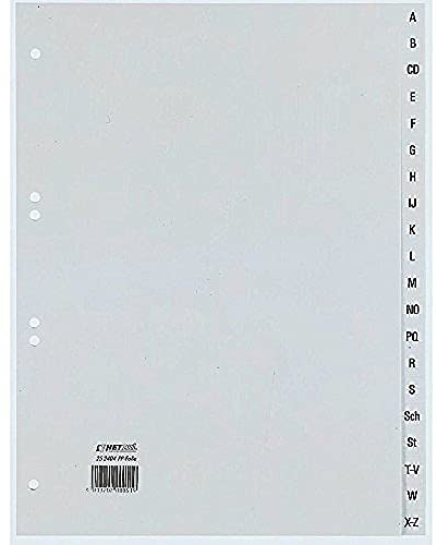 Rexel A-Z Index Dividers made of Polypropylene for A4 226 x 297 mm, 20 Sheets, Pack of 1, Grey
