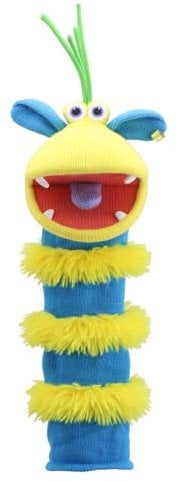 The Puppet Company Ringo Sockette - Colourful, Eco-Friendly Hand Puppet with Hoop Earring, Blue & Yellow Fur - Fun & Interactive Play for Kids & Adults - Made from Recycled Materials - 38cm