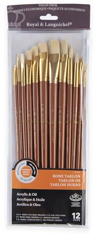 Royal and Langnickel RSET-9317 Long Handle Taklon Variety Brush Set - Firm Bone (Pack of 12)