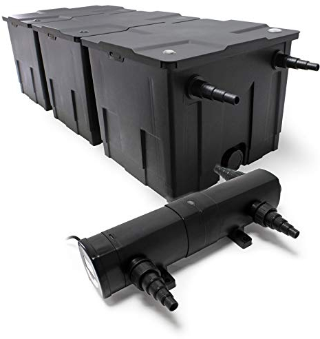 Wiltec Komplettset: CBF-350C Teichfilter bis 90000 L Teichfilteranlage als Durchlauffilter, CUV-218 Teichklärer UVC Klärer mit 18 Watt UV-C Leistung