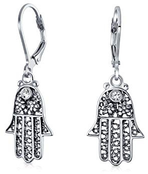 Bling Jewelry Amulett Talisman Hamsa Hand Gottes Floral Filigran Baumelnd Ohrringe Für Frauen Für Jugendliche Oxidiert .925 Sterlingsilber Leverback