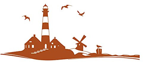 Grandora Wandtattoo Wandsticker Skyline Strand Leuchtturm Möwen I haselnussbraun (BxH) 100 x 41 cm I Wanddeko Schlafzimmer Wohnzimmer Flur Aufkleber Wandaufkleber W946