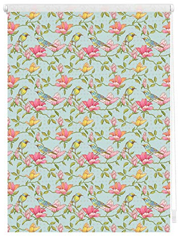 Lichtblick Klemmfix Tageslicht-Rollo mit Motiv, ohne Bohren, Blickdicht, Seitenzugrollo, Made in Germany, Birds - Grün Pink 90 x 150 cm (B x L)