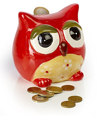 by-Bers Uhu Spardose, Handarbeit aus Keramik (Rot)