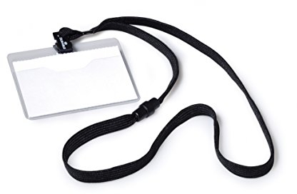 Durable Namensschild (mit Textilband 10, 60 x 90 mm, Bandlänge 44 cm) Packung à 10 Stück, schwarz, 813901