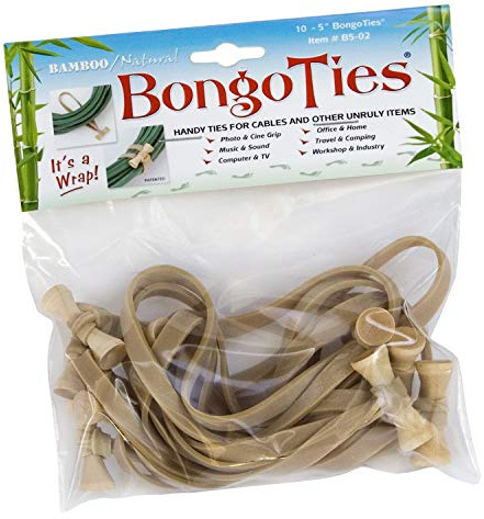 BongoTies® Natural Color Bongo Ties B5-02 - 10 Pack ~ Professional cable ties made of natural rubber and bamboo ~ HANDY TIES FOR CABLES AND OTHER UNRULY ITEMS