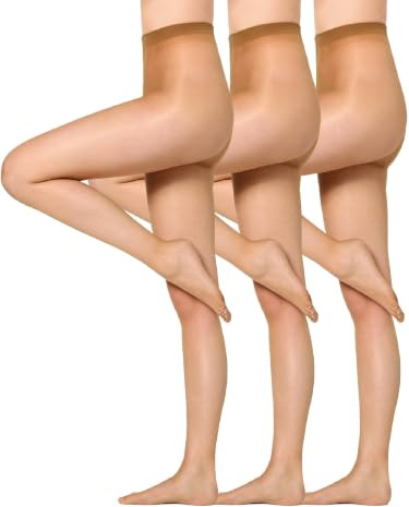 Nur Die 3er Pack Transparent 15 DEN Fein-Strumpfhose seidig glänzende Optik Komfortbund feine Naht unsichtbar Damen