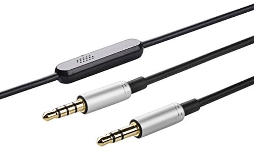 AGS Replacement Cable for Marshall Monitor, Audio Technica, Philips, Sony Headphones – Black Slim Mold Design, 1.2m Earphone Audio Cable w/ In-Built Remote and Mic, Gold-Plated Audio Jacks | Audio Accessories