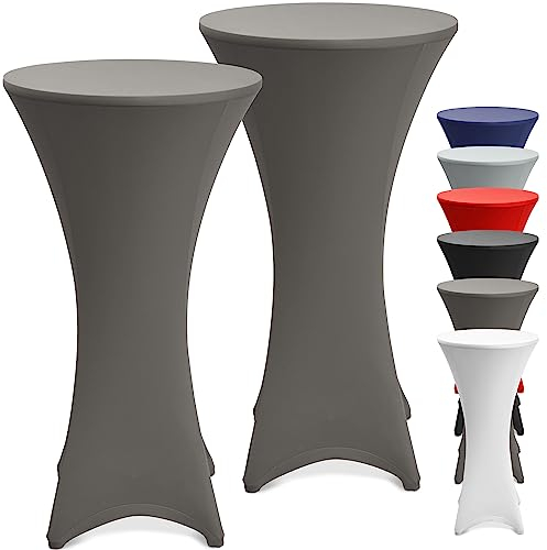 Beautissu 2er Set Stretch Stehtisch Husse Anthrazit Ø 60-65 cm Stella – Verstärkung im Fußbereich & 40°C waschbar, rutschfest & bügelfreie Husse für Stehtisch & Bistrotisch als Tisch-Überzug