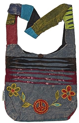 Simandra Patchwork Tasche Umhängetasche Handtasche Beuteltasche Tragetasche Schultertasche Shopper bestickt Farbe Peace-Flower