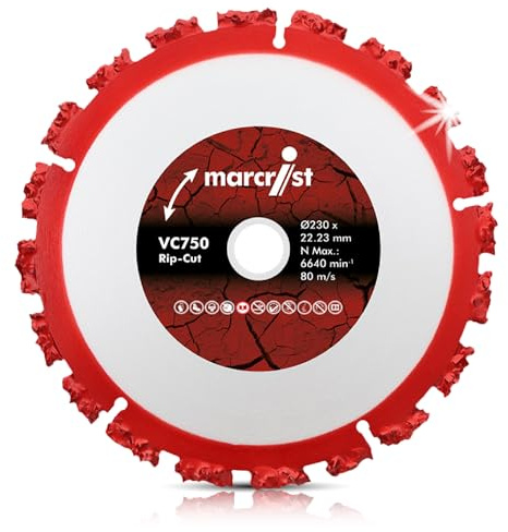 Marcrist VC750 Ø230 mm x 22,23 mm RipCut Scheibe Hartemtallscheibe Rip Cut passend für Winkelschleifer 230mm, Multimaterial-Scheibe für Bitumen, Dachpappe, Holz mit Nägeln & Wurzeln, Selbstschärfend