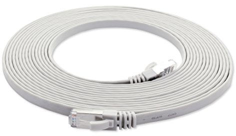 15 m - blanc - 1 pièce câble plat Cat7 câble réseau Cat 7 câble brut Gigabit Lan (10 Gbit/s) câble ruban câble d'installation câble de raccordement plat mince prise Rj 45 Cat6a
