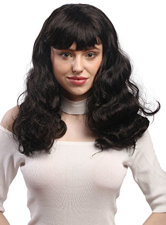 WIG ME UP - 90942-ZA1 Perücke Damen Karneval Halloween Pony Braun Wellig Lang Burlesque Pin-Up 50er