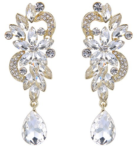 Clearine Damen Ohrringe Böhmisch Kristall Blume Hochzeit Braut Chandelier Tropfen Bling Dangle Statement Klar Gold Ton
