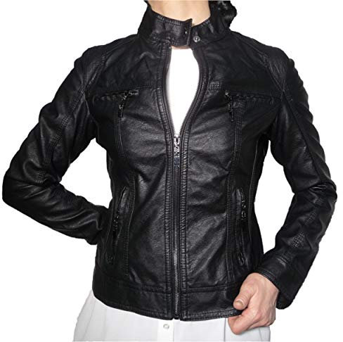 Chiodo Giacca Giacchetto Foderata Giubbino Finta Pelle Ecopelle Corto Slim Avvitato Aderente Skin Donna Ragazza (52 Petite, Nero)