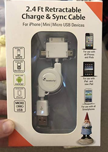 Travelocity 2.4 Ft Retractable Charge and Sync Cable, USB Charger