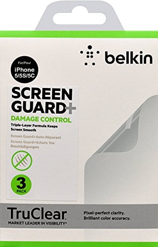 Belkin Apple iPhone SE, 5, 5S and 5C True Clear Screen Protectors Damage Control Retail Packed with Cleaning Cloth and Application Card Pack of 3