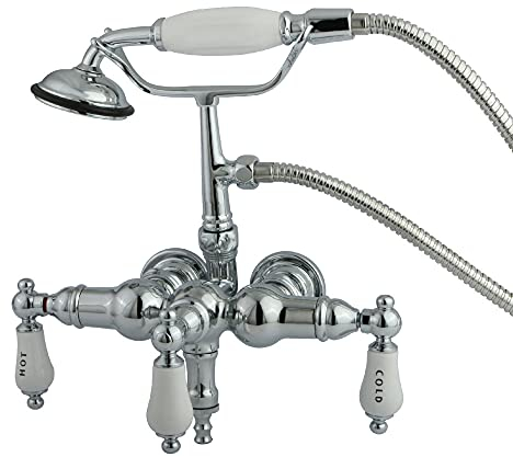 Kingston Brass CC22T1 Vintage Leg Tub Filler with Hand Shower, H&C Porcelain Lever Handle, Polished Chrome