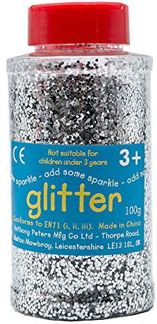 READY 2 LEARN Silver glitter - 100gram tub with shaker lid for easy pouring - Arts and Crafts - Sprinkle glitter, AP/092/GTS