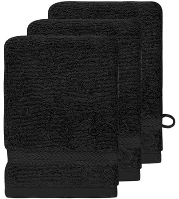 Sensei Maison - Lot de 3 Gants de Toilette 550 g/m² Luxury - 16x22 cm - Noir