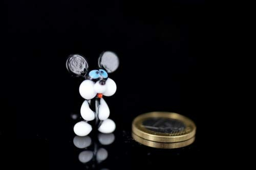 Maus Schwarz Weiß Mini - Mäuschen Figur aus Glas mit blauen Augen - Miniatur - kleine Glasfigur Glastier Deko Setzkasten Vitrine