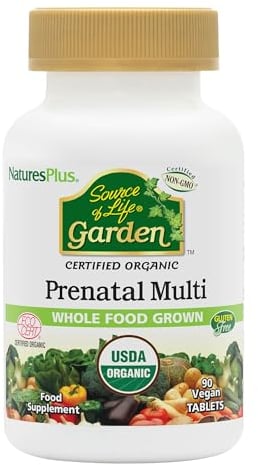 NaturesPlus Source of Life Garden Organic Prenatal Multivitamin - Vegan Prenatal Vitamins Supplement - Folate, Methyl B12, Iron - Organic, Gluten Free - 90 Tablets