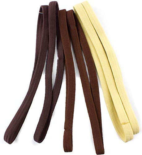 Mytoptrendz® - Elastic Headbands For Sports Football Gym Yoga Hair Bands SET OF 6 BROWN TONE