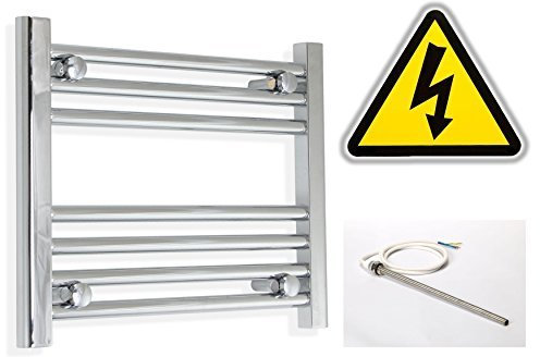companyblue 350mm wide x 400mm high Prefilled Electric Heated Towel Rail Radiator Flat Chrome Bathroom Warmer