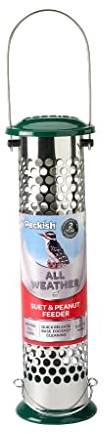 Peckish 60053039 All Weather Suet and Peanut Metal Bird Feeder, Silver, Large