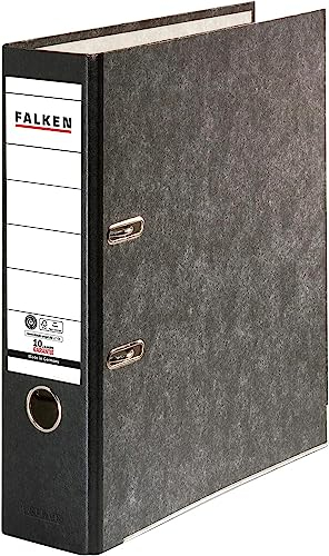 Original Falken Recycling-Ordner Wolkenmarmor. Made in Germany. 8 cm breit DIN A4 schwarzer Rücken Ringordner Aktenordner Briefordner Büroordner Pappordner CO2-Neutral Blauer Engel